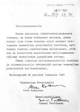 Kalle Kultala: presidentti Kekkosen erokirje. Kuva: Suomen valokuvataiteen museo, cd: 2533. 