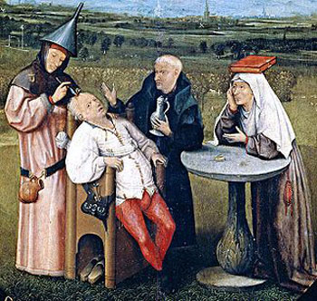Detail from The Extraction of the Stone of Madness, a painting by Hieronymus Bosch depicting trepanation (c.1488-1516)